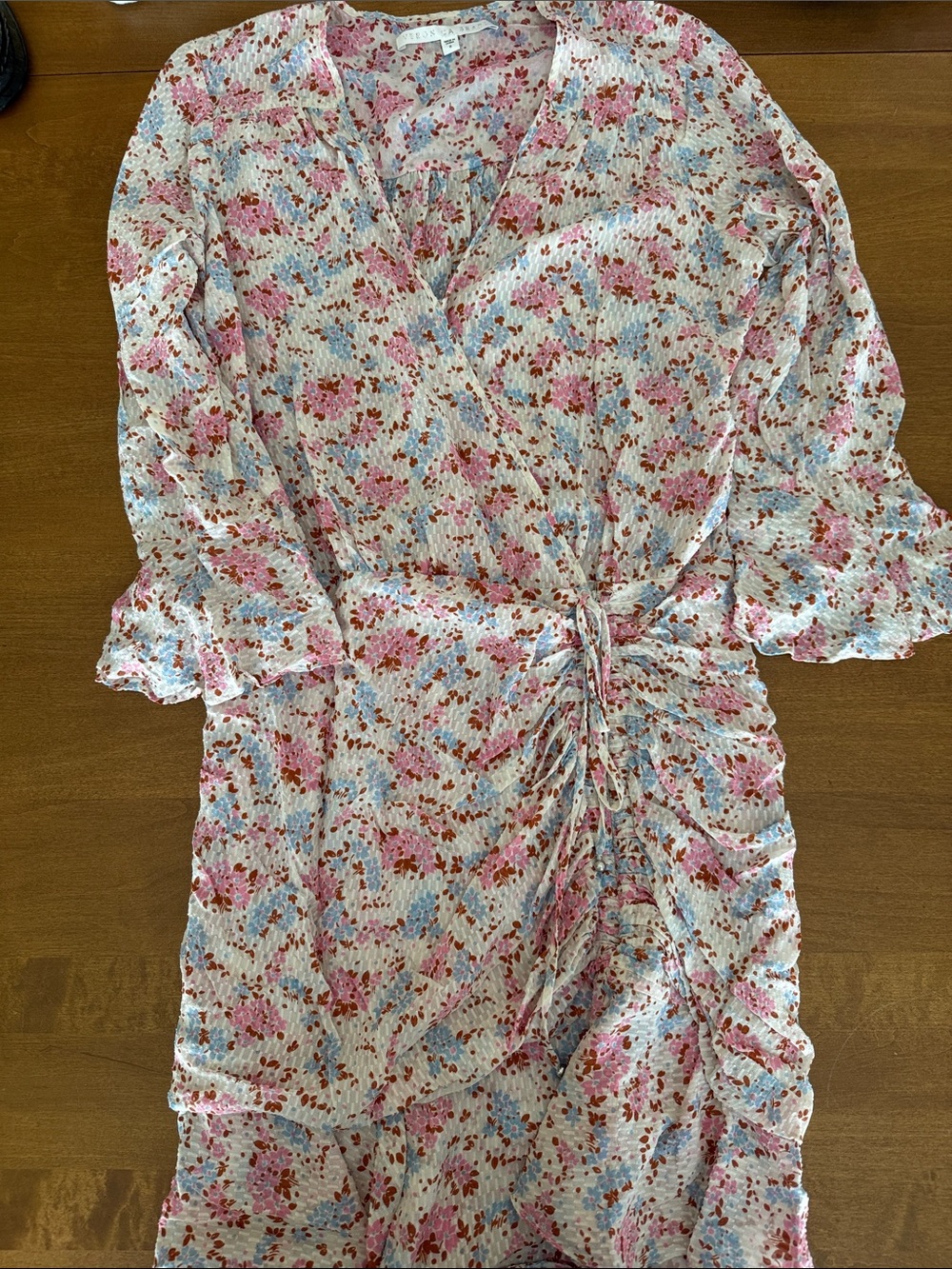 Veronica Beard Pink & Blue Floral Wrap Dress for Girls
